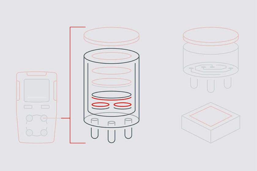 Infographic highlights the membrane at the reference and counter electrode in an EC gas sensor.